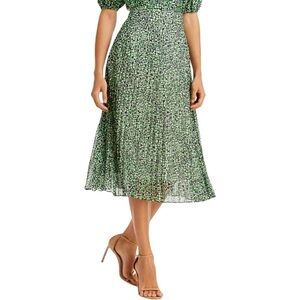 HUGO BOSS Size 0 Vaplina Pleated Green Abstract Print Midi Skirt